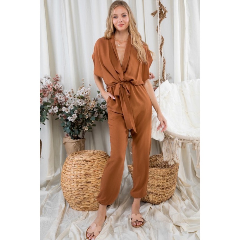 New! Jumpsuit burnt orange with belt